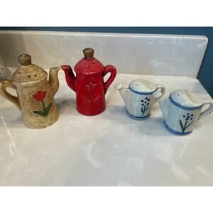 2 Sets VTG Watering Can and Coffee Pot Salt & Pepper Shakers